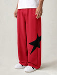 Manfinity UrbanChill Men's Knit Loose Star Printed Elastic Waist Casual Pants For Daily Wear