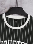 Manfinity AthPrep Black And White Vertical Striped Fitted Casual Crew Neck Short Sleeve T-Shirt - MapleCo