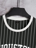 Manfinity AthPrep Black And White Vertical Striped Fitted Casual Crew Neck Short Sleeve T-Shirt - MapleCo