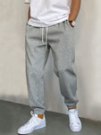 Manfinity Basics Men Slant Pocket Drawstring Waist Sweatpants Long Jogging Pants Plain Light Grey Going Out Casual