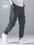 Manfinity Loose Fit Men Cargo Pants With Flap Pockets, Side Drawstring Waist