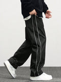 Manfinity Hypemode Loose Men's Letter Patched Detail Contrast Piping Drawstring Waistband Pants