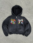 Men's Vintage Zipper Closure Hoodie With Number 77 Graphic Print, Spring Autumn - MapleCo