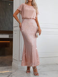 SHEIN Belle Puff Sleeve Sequin Mermaid Hem Dress Elegant Formal Evening Prom Wedding Guest Gown, For Graduation, Dinner