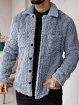 Manfinity CasualCool Men's Casual Solid Color Fuzzy Jacket For Autumn/Winter ,Men Flannel,Winter Men Jacket