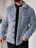 Manfinity CasualCool Men's Casual Solid Color Fuzzy Jacket For Autumn/Winter ,Men Flannel,Winter Men Jacket