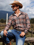 Manfinity Nomadique Men's Vintage Button Up Front Long Sleeve Plaid Casual Shirt, Autumn/Winter Country Western Cowboy-Style Mix And Match - MapleCo