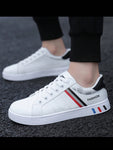 Men's Soft Bottom Versatile Lace-Up Casual Sports Shoes, White-Black Flat Skateboard Sneakers, Spring/Autumn Shoes For Men