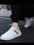 Men's Soft Bottom Versatile Lace-Up Casual Sports Shoes, White-Black Flat Skateboard Sneakers, Spring/Autumn Shoes For Men