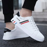 Men's Soft Bottom Versatile Lace-Up Casual Sports Shoes, White-Black Flat Skateboard Sneakers, Spring/Autumn Shoes For Men