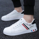 Men's Soft Bottom Versatile Lace-Up Casual Sports Shoes, White-Black Flat Skateboard Sneakers, Spring/Autumn Shoes For Men