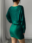 SHEIN Elenzya Elegant Sequin Batwing Sleeve Asymmetrical Neck Party Dress, Suitable For Christmas, New Year Celebration