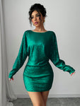 SHEIN Elenzya Elegant Sequin Batwing Sleeve Asymmetrical Neck Party Dress, Suitable For Christmas, New Year Celebration