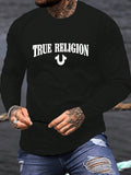 Men's Casual Letter Print Round Neck Long Sleeve T-Shirt,Graphic Tee