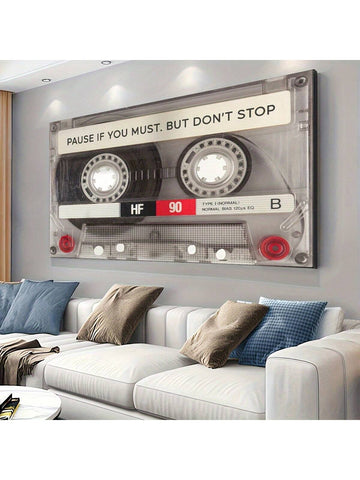 1/2pcs/Set Large Art Deco Retro Music Cassette Tape Canvas Art Print Poster For Home Office, Living Room, Bedroom, Classroom - Musical Theme Wall Art Ready To Hang Wooden Frame - , Posters,Wall Art,Room Decoration Stuff