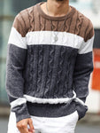 Manfinity Homme Men's Colorblock Crew Neck Long Sleeve Loose Casual Knit Sweater, Autumn Winter