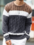 Manfinity Homme Men's Colorblock Crew Neck Long Sleeve Loose Casual Knit Sweater, Autumn Winter