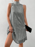 SHEIN Allurite High Neck Sequin Tank Dress