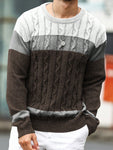 Manfinity Homme Men's Colorblock Crew Neck Long Sleeve Loose Casual Knit Sweater, Autumn Winter