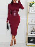 SHEIN Slayr 2024 New Women Thanksgiving Outfit, Elegant High-Design Solid Color Stand Collar Long Sleeve Waisted Fitted Midi Dress, Suitable For Valentine's Day, New Year Party, Holiday, Autumn