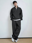 DAZY Men 2pcs Set Solid Color Zip Half Placket Raglan Sleeve Hoodie And Sweatpants Leisure Suit, Autumn