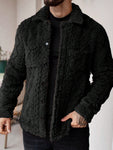 Manfinity CasualCool Men's Casual Solid Color Fuzzy Jacket For Autumn/Winter ,Men Flannel,Winter Men Jacket