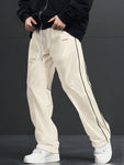 Manfinity Hypemode Loose Men's Letter Patched Detail Contrast Piping Drawstring Waistband Pants