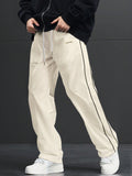 Manfinity Hypemode Loose Men's Letter Patched Detail Contrast Piping Drawstring Waistband Pants