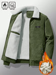 Manfinity Homme Men's Casual Corduroy Patch Detailing Fleece Lined Jacket For Autumn Winter