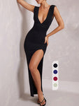 Women's Fashion Deep V-Neck Bodycon Backless Split Dress