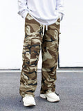 Manfinity EMRG Men's Camouflage Print Cargo Pants With Flap Pockets, Side Drawstring And Loose-Fit Design