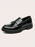 Business Black Dress Shoes For Men, Tassel Decor Dress Loafers