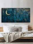 1pc Moody Dark Night Forest Wall Art: Dark Blue Sky, Moon, And Stars - No Frame