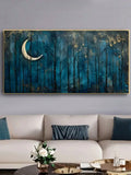 1pc Moody Dark Night Forest Wall Art: Dark Blue Sky, Moon, And Stars - No Frame