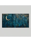 1pc Moody Dark Night Forest Wall Art: Dark Blue Sky, Moon, And Stars - No Frame