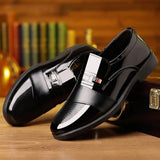 Men Metal Detail Slip-on Dress Loafers, Business Office Black Dress Shoes