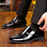 Men Metal Detail Slip-on Dress Loafers, Business Office Black Dress Shoes