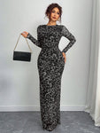 SHEIN Privé Women Elegant Leopard Print Fitted Mesh Sheer Long Sleeve Dress, Suitable For Spring And Autumn