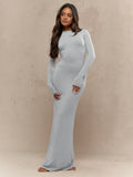 MISSGUIDED Jersey Round Neck Long Sleeve Fishtail Hem Maxi Dress