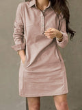 Spring And Autumn New Style Fashion Casual Lapel Button Decoration Long Sleeve Women's Short Dress