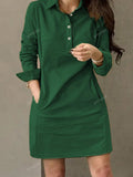 Spring And Autumn New Style Fashion Casual Lapel Button Decoration Long Sleeve Women's Short Dress