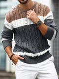 Manfinity Homme Men's Colorblock Crew Neck Long Sleeve Loose Casual Knit Sweater, Autumn Winter