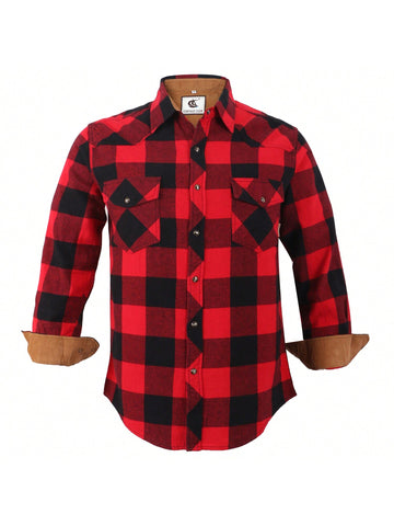 Men's Flannel Shirts Long Sleeve Western Snap Casual Plaid Work Shirts