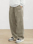 Manfinity Hypemode Loose Fit Men's Corduroy Pants With Letter Patch Detail Baggy Long Slacks Plain Going Out