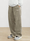 Manfinity Hypemode Loose Fit Men's Corduroy Pants With Letter Patch Detail Baggy Long Slacks Plain Going Out