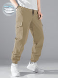 Manfinity Hypemode Men Flap Pocket Side Drawstring Waist Pants Long Cargo Plain Royal Blue Going Out