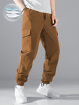 Manfinity Hypemode Men Flap Pocket Side Drawstring Waist Pants Long Cargo Plain Royal Blue Going Out