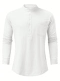 SANOPY Men's Solid Color Linen Long Sleeve Shirt V Neck Fashion Casual Men's Shirt Tops