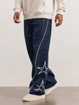 Manfinity Hypemode Men Loose Embroidery Star Pattern Contrast Piping Pants