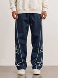 Manfinity Hypemode Men Loose Embroidery Star Pattern Contrast Piping Pants